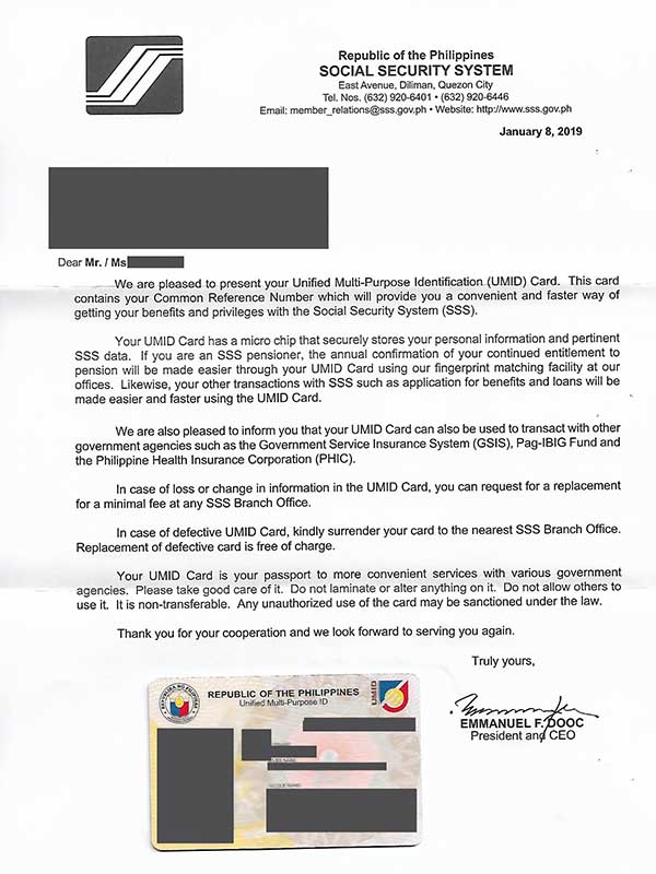 sss umid id letter