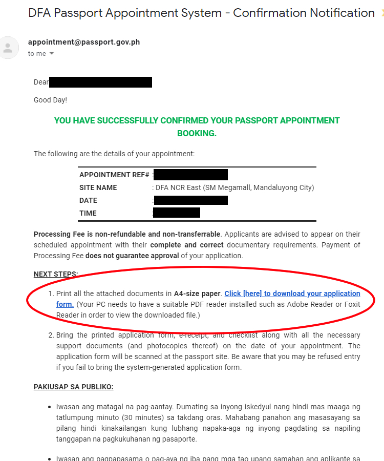 dfa passport confirmation email